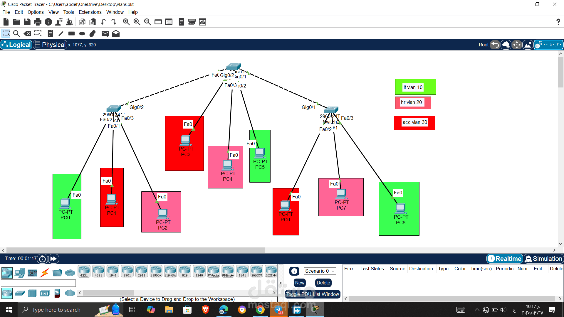 تصميم شبكه داخليه واستخدام ال vlans