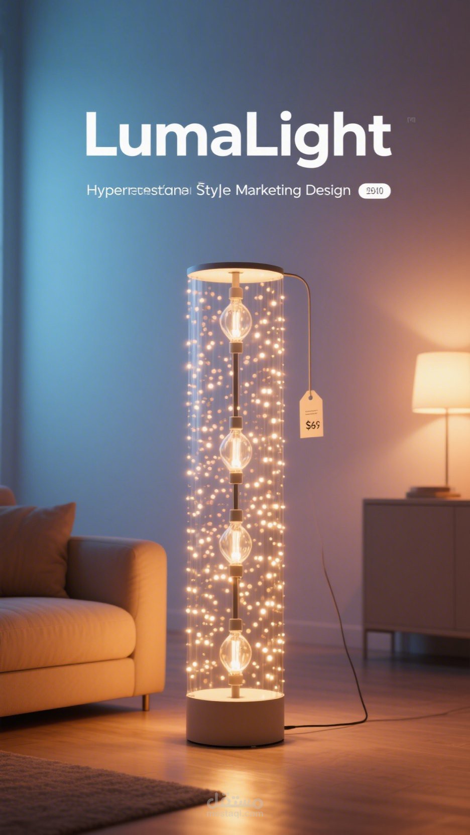 تصميم CGI فني لمصباح ذكي بتدرجات لونية تفاعلية