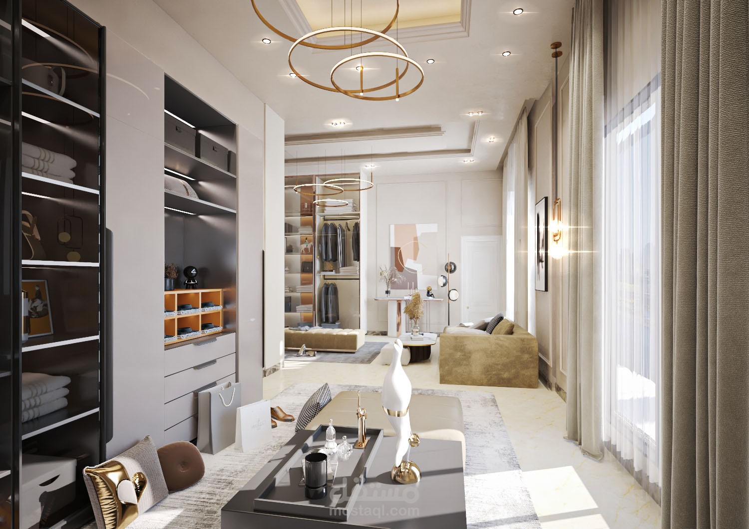 تصميم داخلي لغرفة ملابس ضمن شقة سكنية