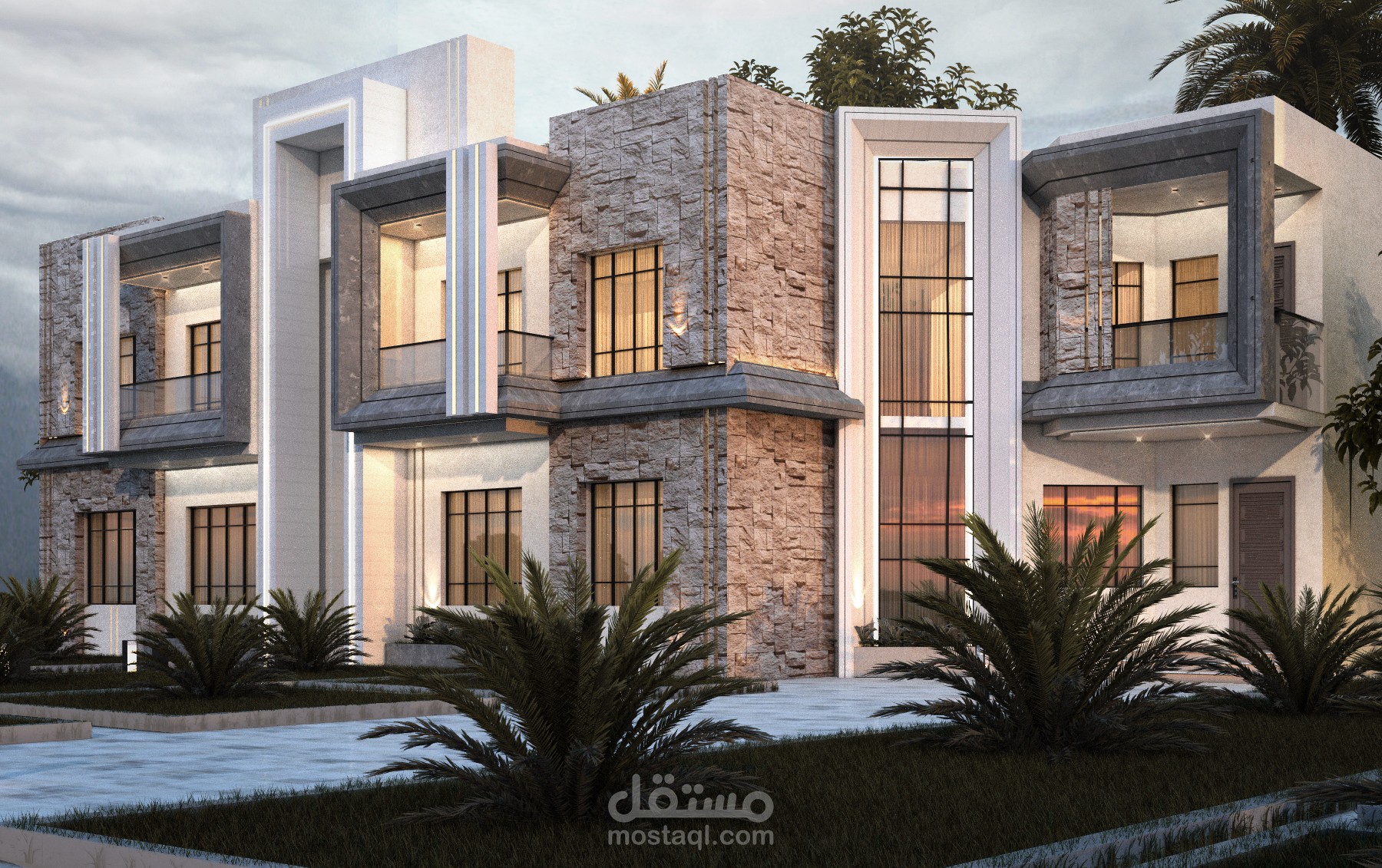 تصميم  واجهة فيلا بنمط معاصر