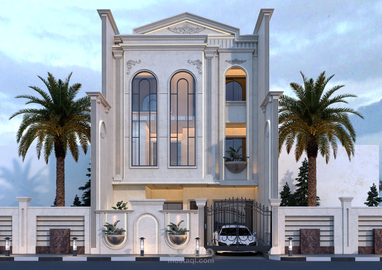 تصميم واجهة فيلا بنمط كلاسيكي