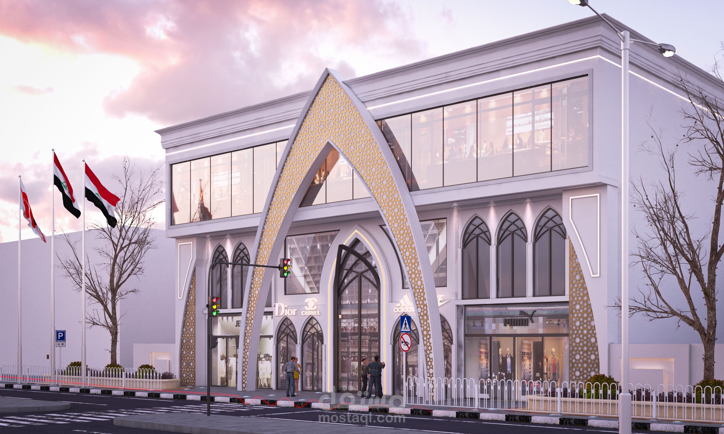 تصميم واجهة مجمع تجاري بنمط أندلسي
