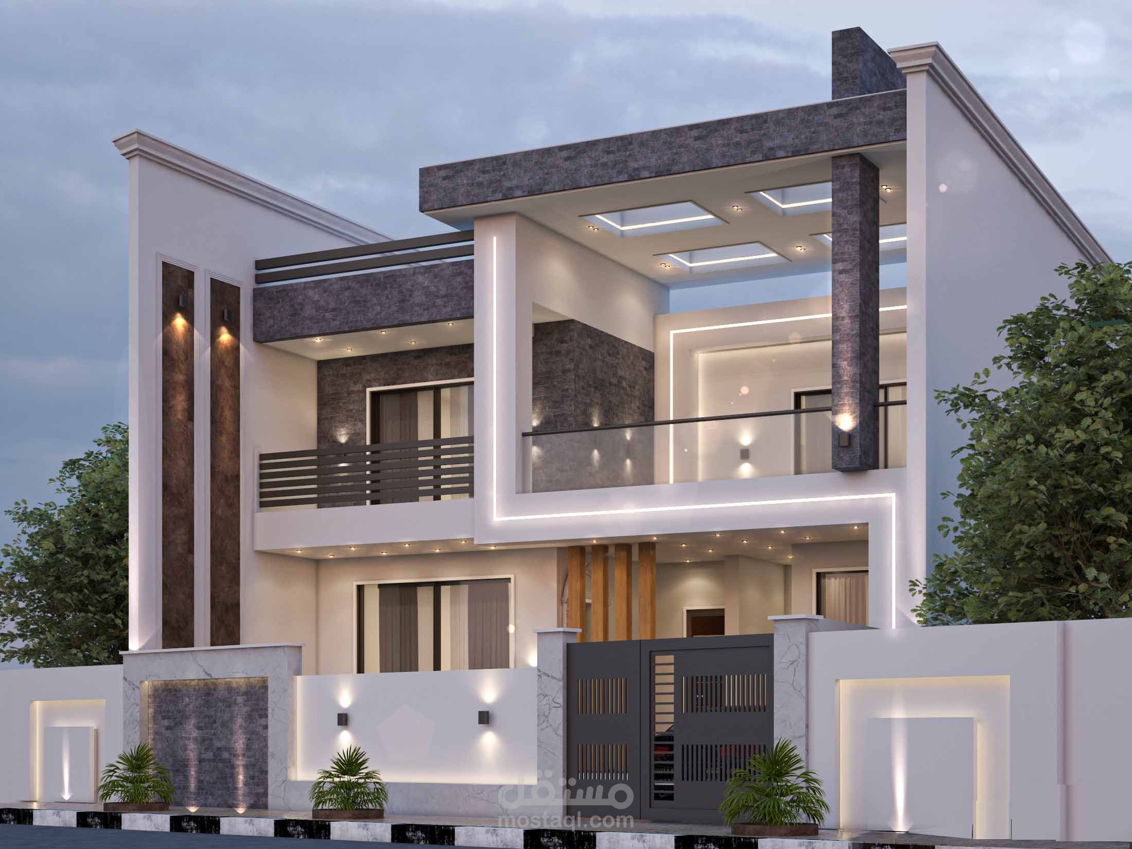 تصميم  واجهة فيلا بنمط معاصر