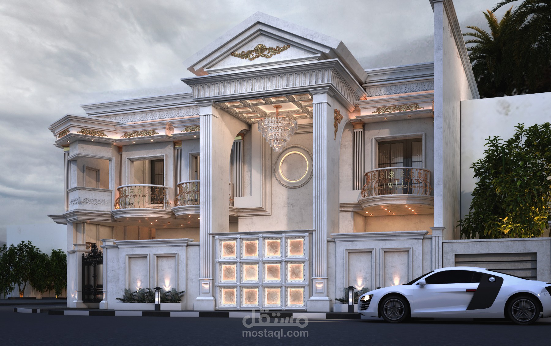 تصميم واجهة فيلا بنمط كلاسيكي