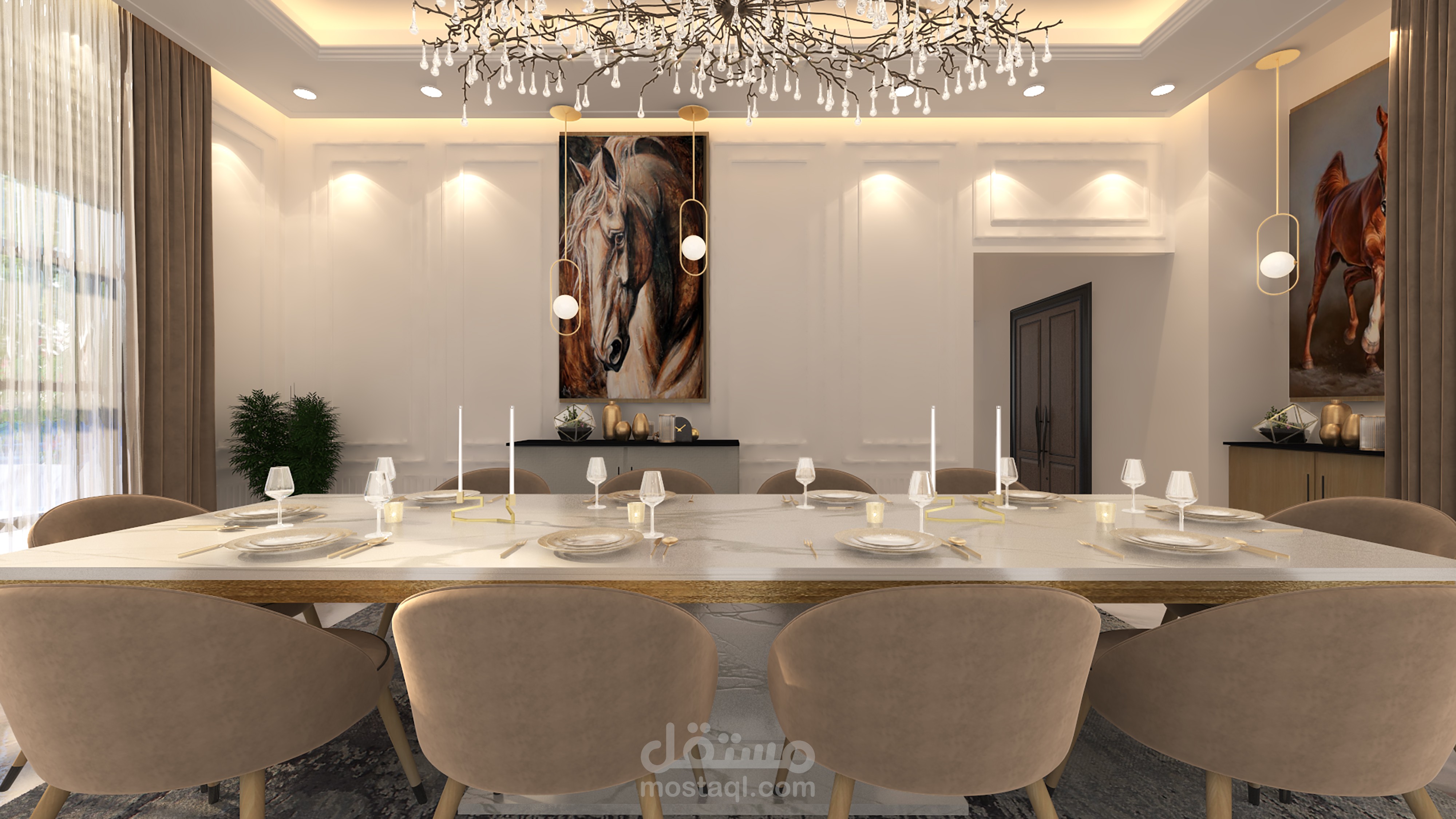 تصميم داخلي لغرفة طعام مع غرفة معيشة
