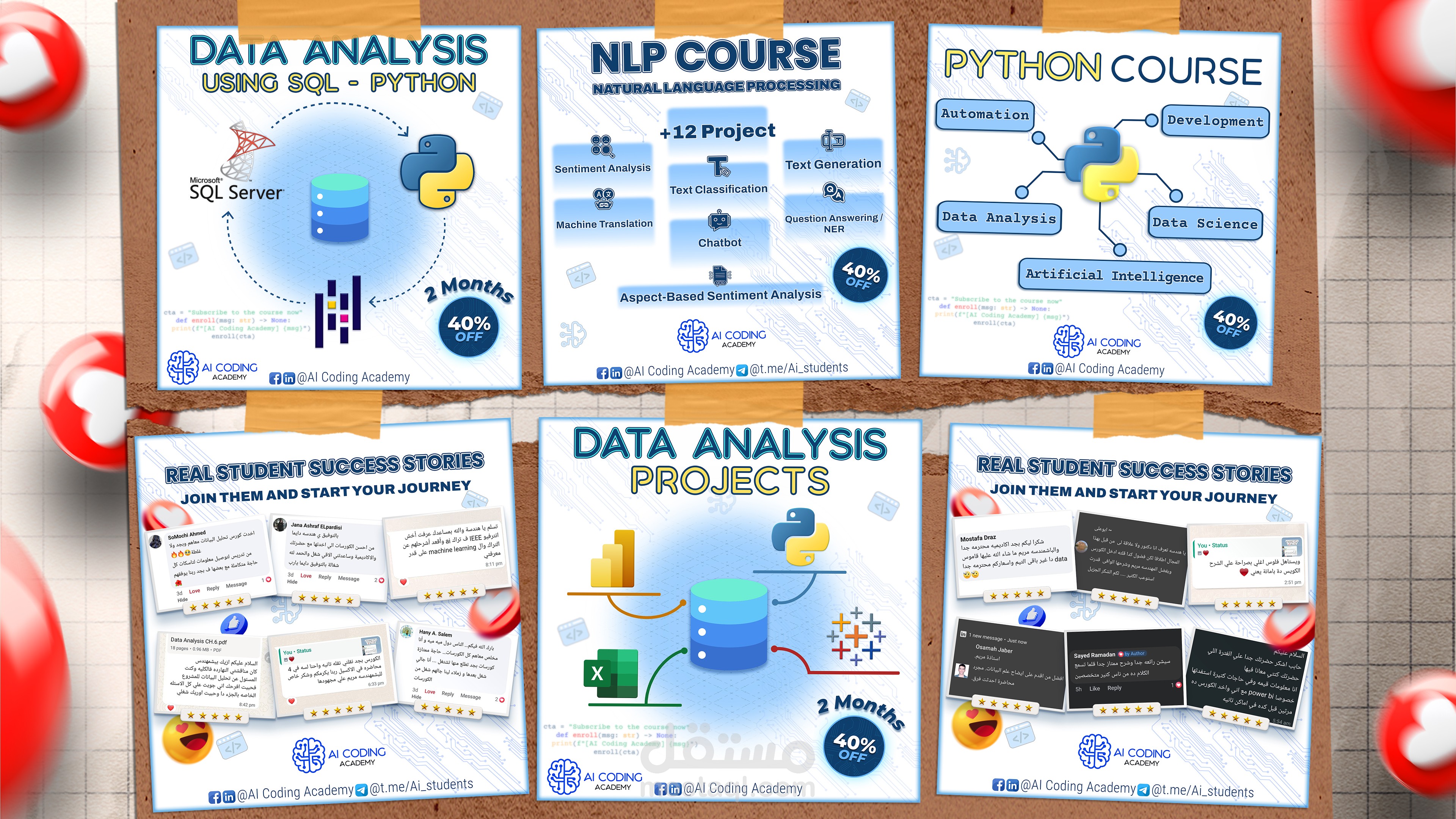 تصاميم سوشيال ميديا لأكاديمية AI Coding Academy – مبنية على هوية بصرية متكاملة