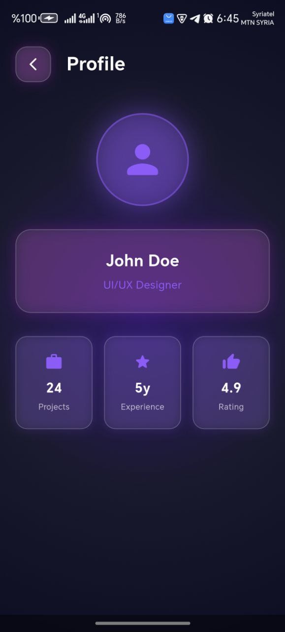 تطبيق موبايل عصري زجاجي نيوني Nion flutter app glass morphism