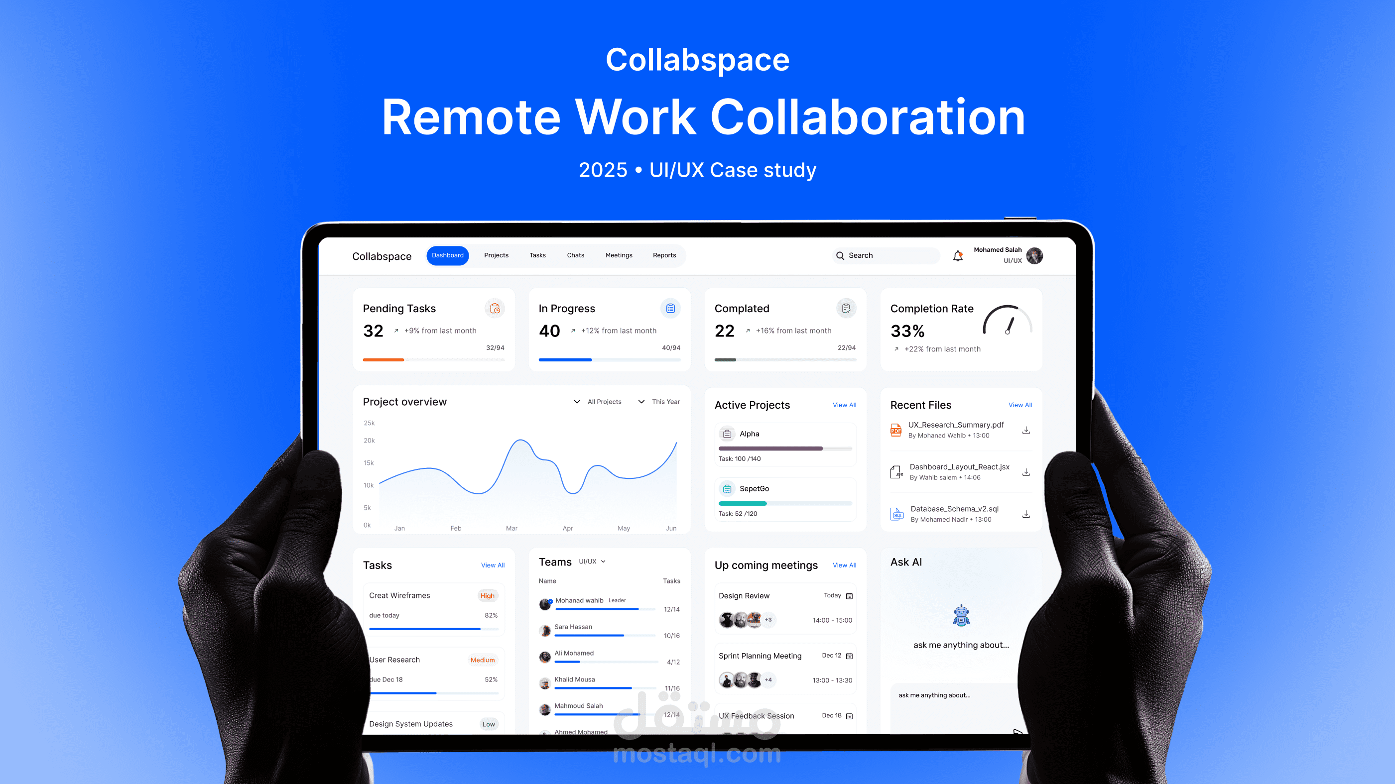 Collabspace - واجهة مستخدم لوحة تحكم للتعاون في العمل عن بعد
