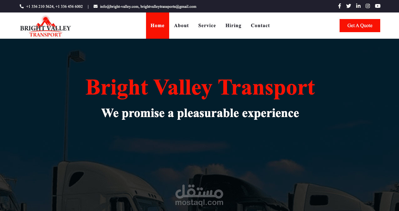 موقع الكتروني لشركة BRIGHT VALLEY TRANSPORT الامريكية