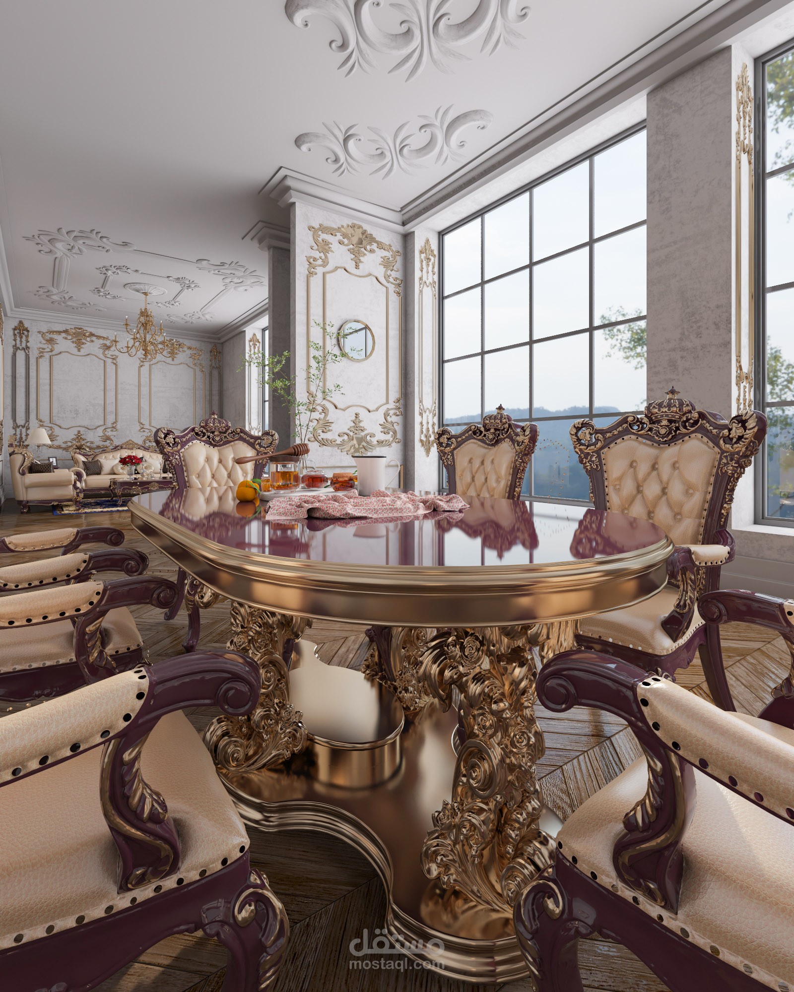 غرفة استقبال وطعام كلاسيك