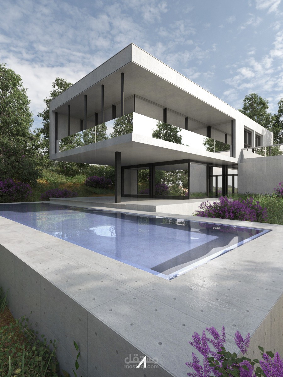 واجهة فيلا مودرن مع مسبح