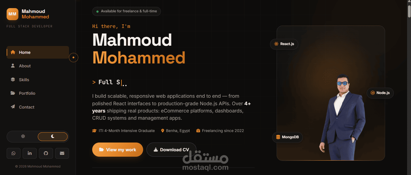 موقع بورتفوليو شخصي احترافي باستخدام HTML5, CSS3 & JavaScript فقط