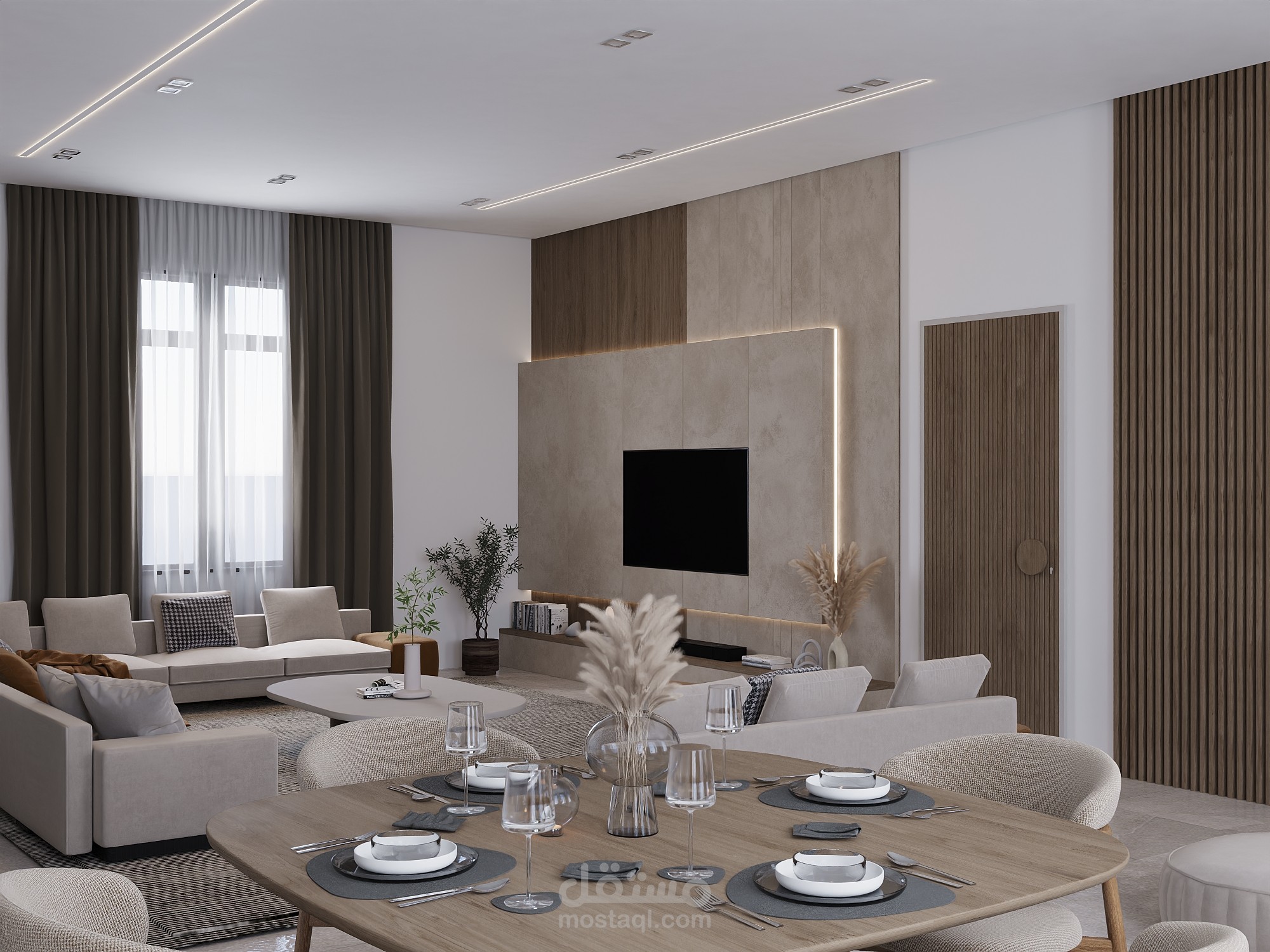 Living room & Coffee Corner تصميم غرفة معيشة مع ركن طعام و قهوة في السعودية