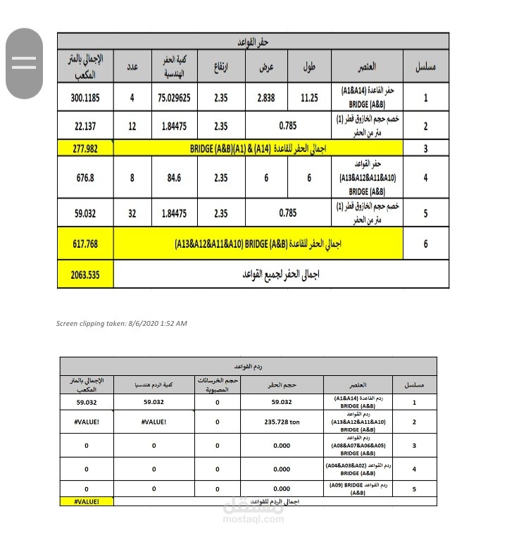حصر كميات الأعمال
