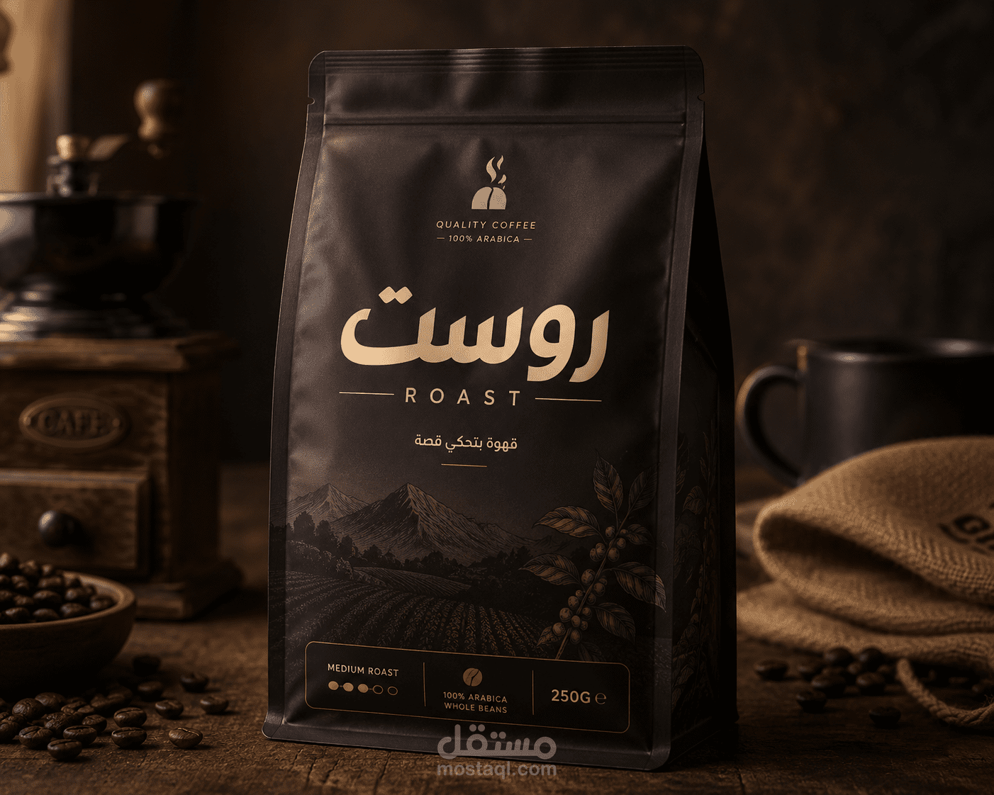 تصميم عبوة قهوة روست