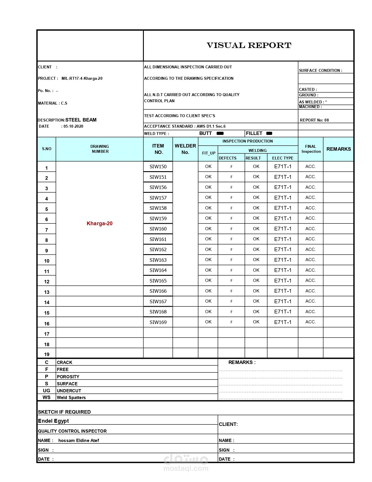 تقرير Excel sheet