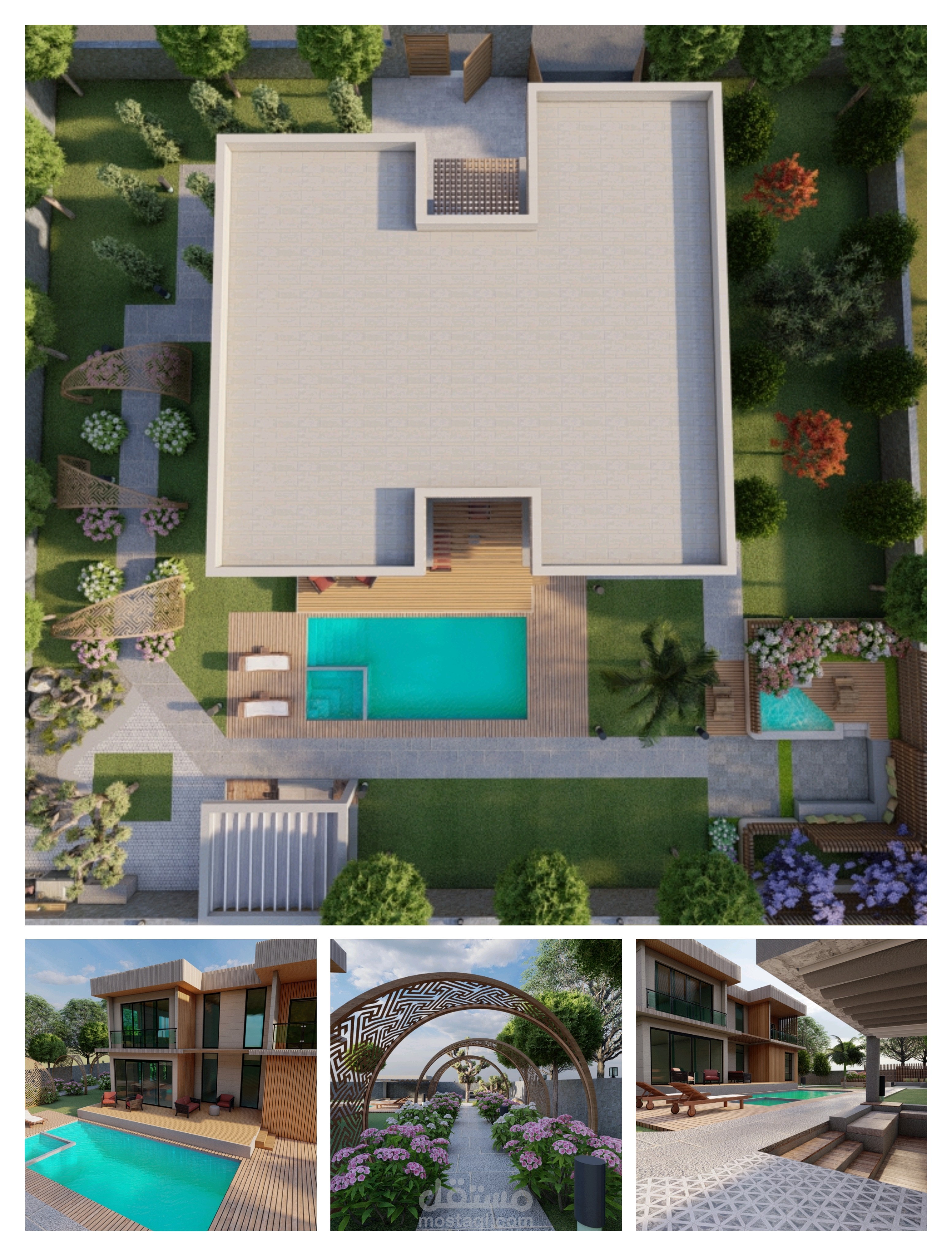 تصميم فيلا سكنية مع المساحات الخارجية الخاصة بالموقع