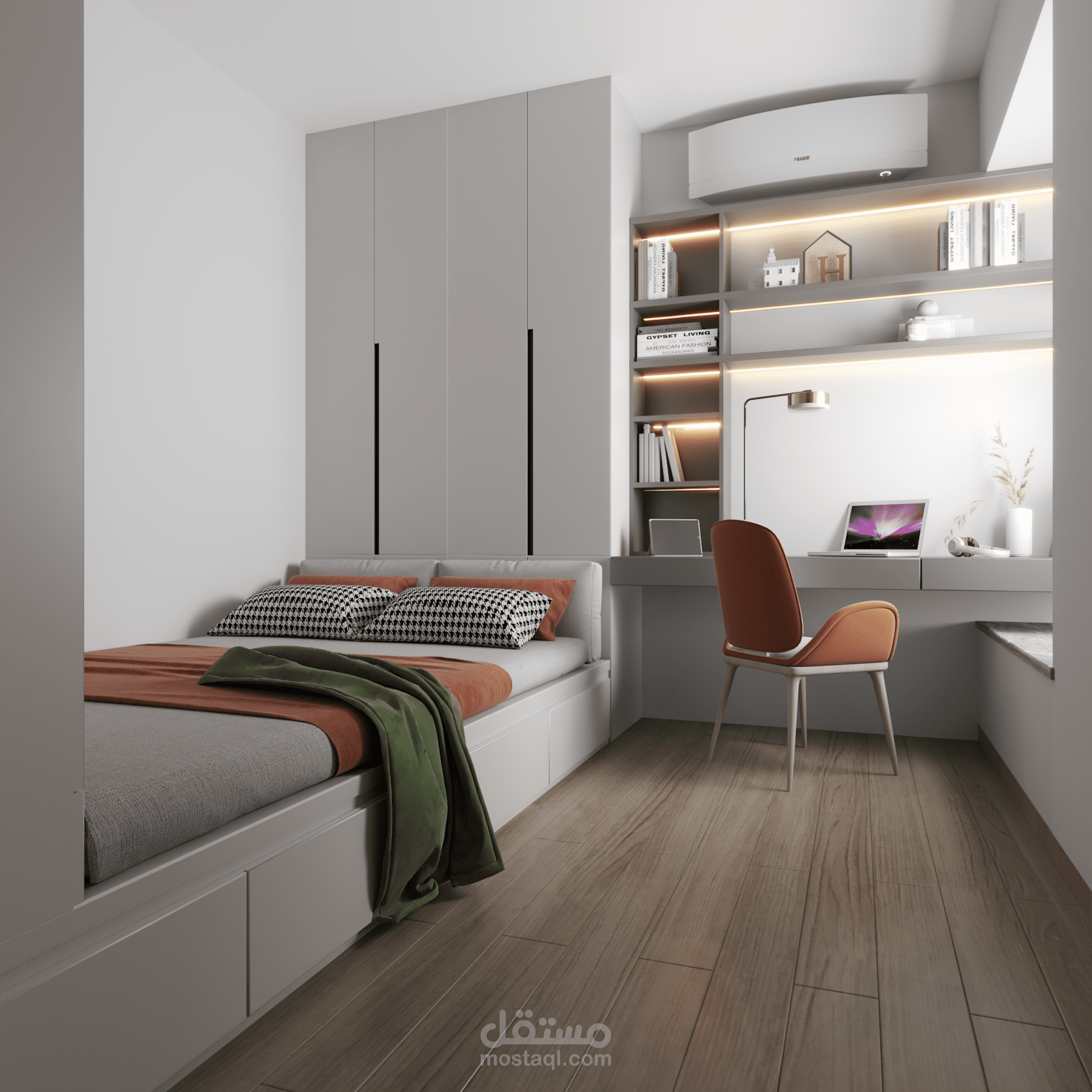تصميم داخلي لغرفة نوم.