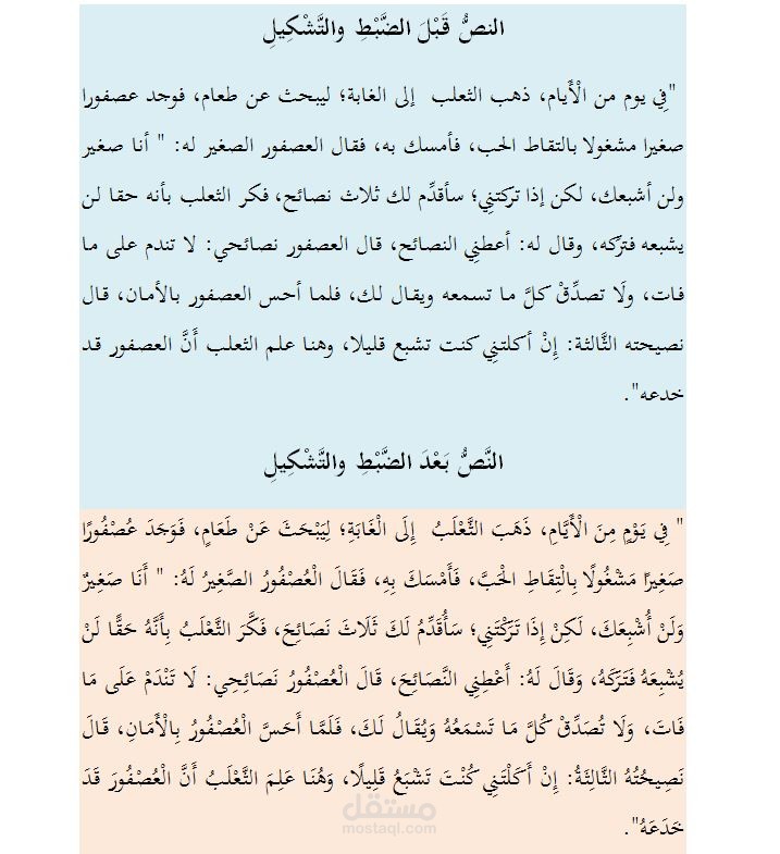 نموذج ثالث من نماذج الضبط والتشكيل الكلي للنص.
