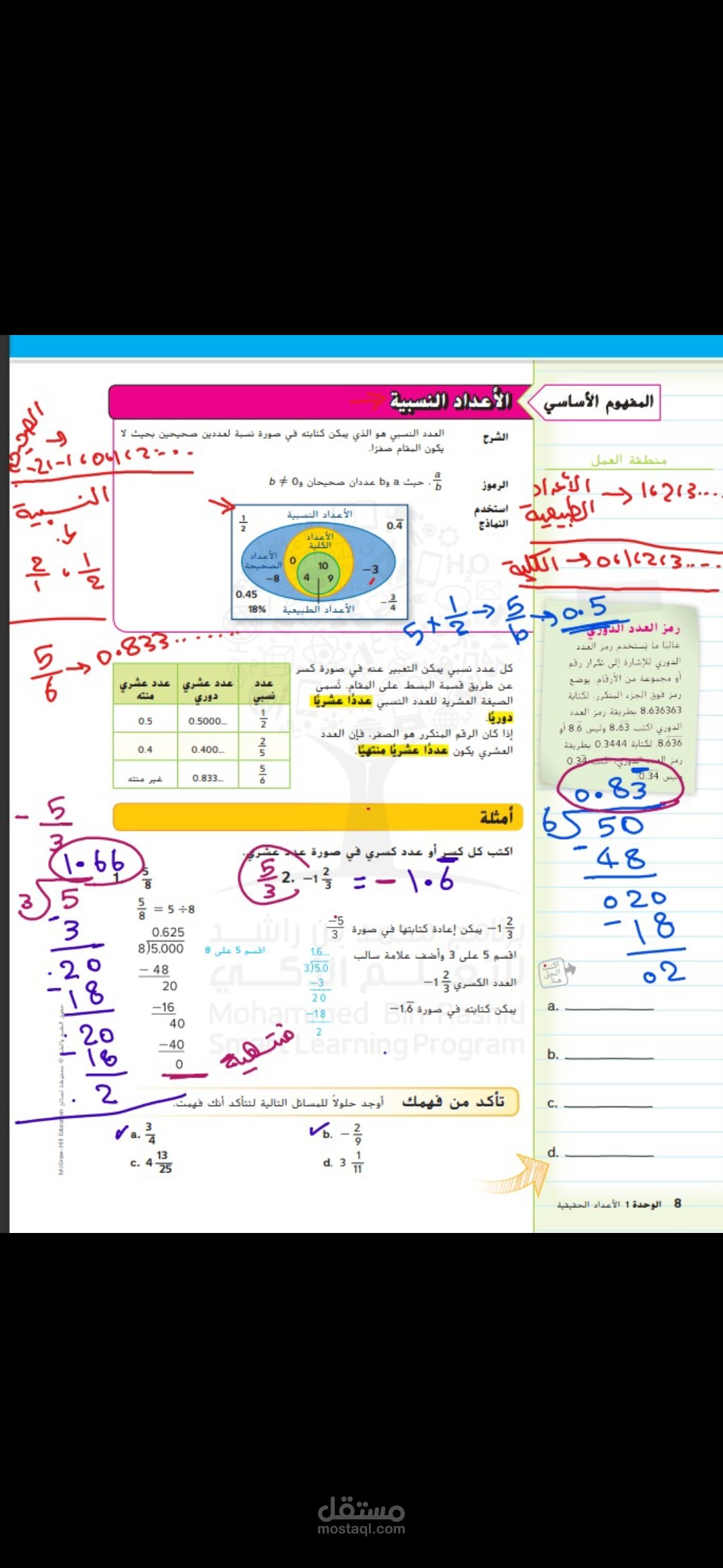 شرح جزء من درس الاعداد النسبية
