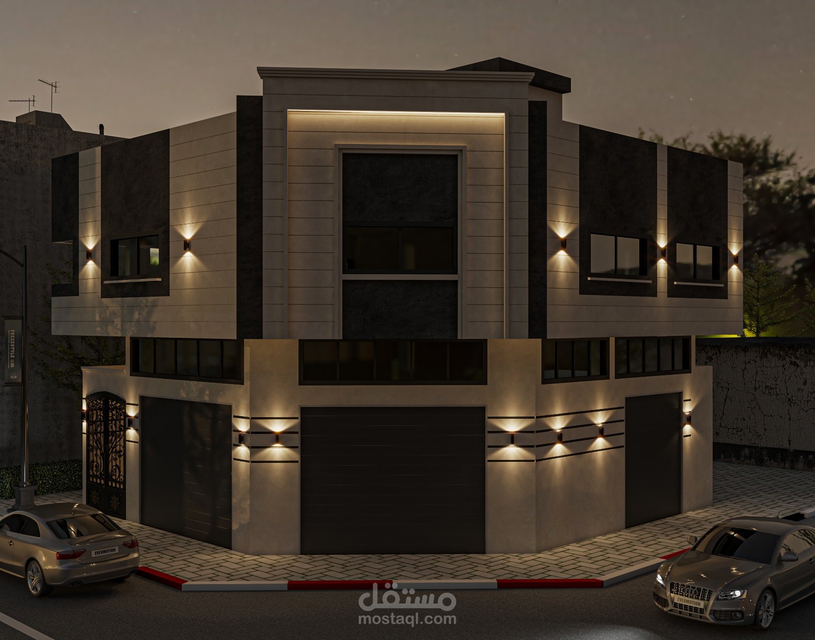 تصميم واجهه لمنزل سكني