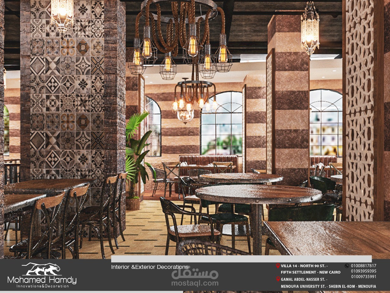 تصميم ديكور داخلي و خاجى لمطعم   3d