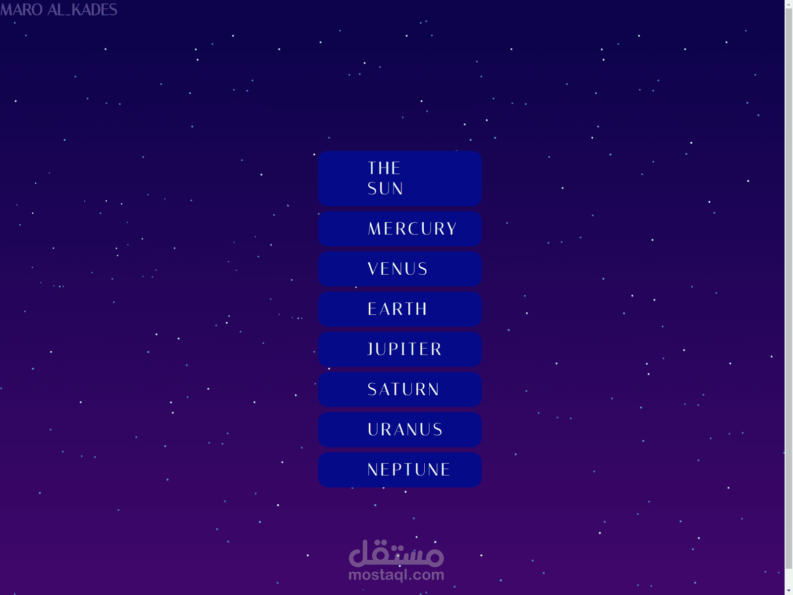 تصميم موقع لـ قائمه كواكب بشكل فضائي جميل