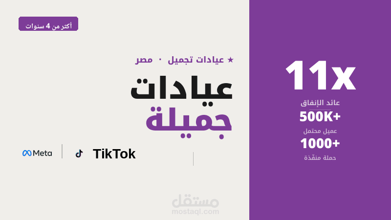 إدارة حملات Meta Ads & TikTok لمجموعة عيادات تجميل — مصر (4+ سنوات)