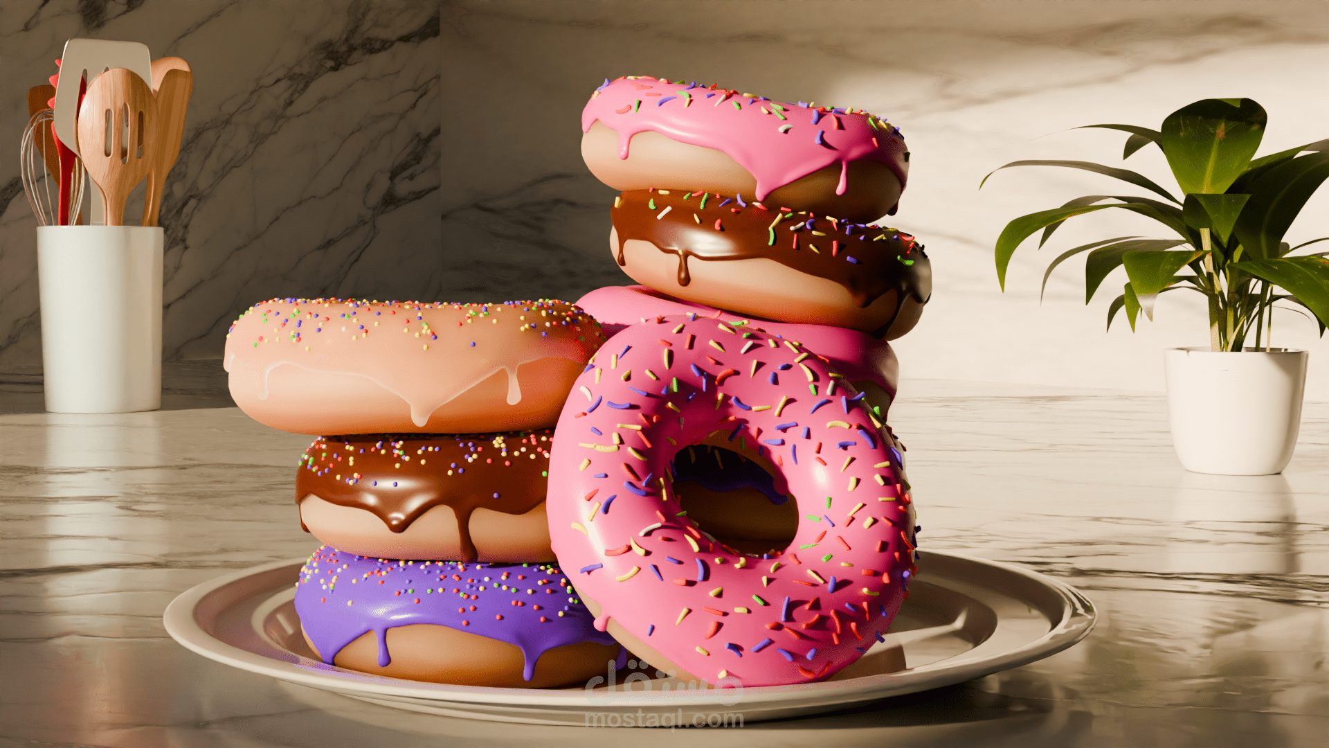 Donuts on a counter top