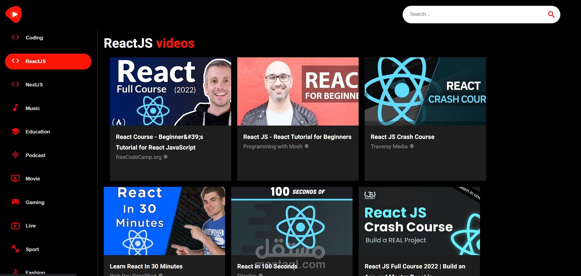Youtube Project Clone With RapidAPI