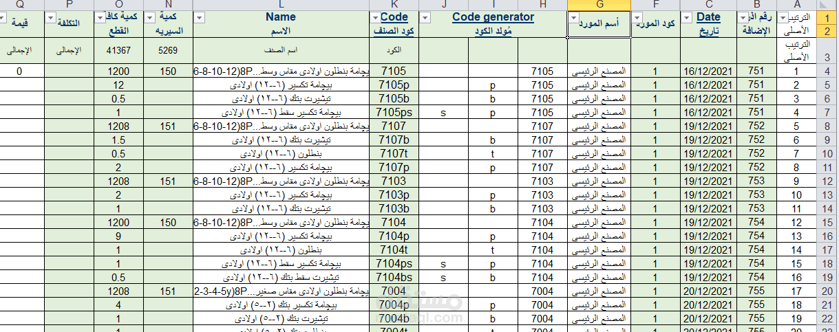 مخزن المنتج تام الصنع ( بكافة الوحدات و درجات الفرز)