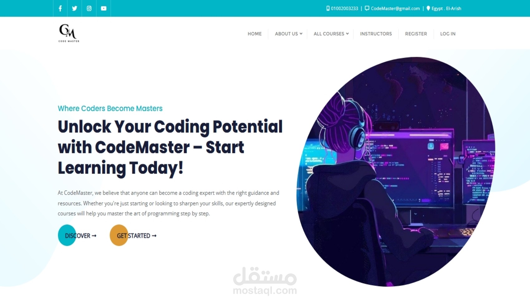عمل ويبسايت كورسات برمجية أونلاين (CodeMaster)