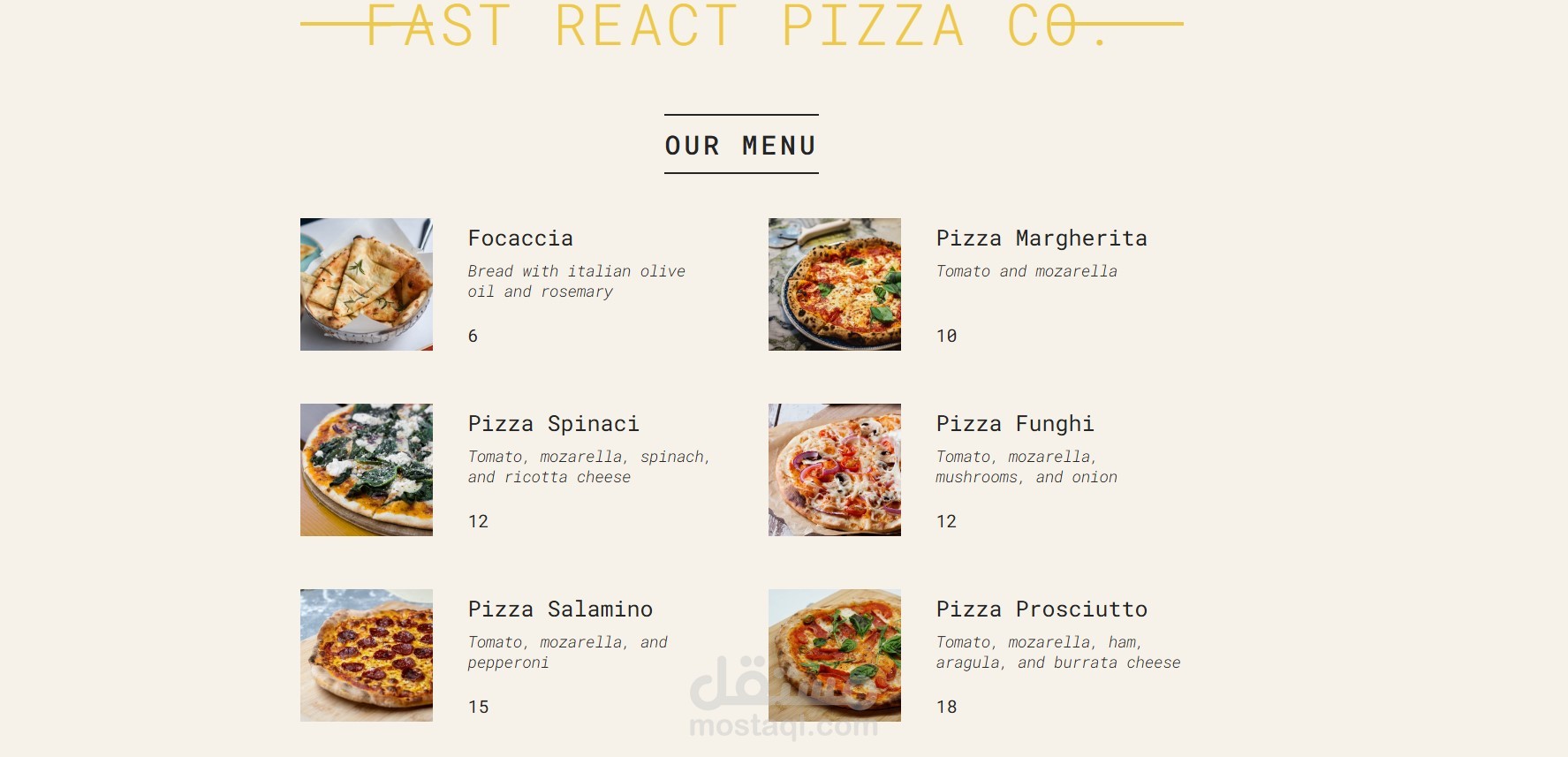 menu landing page