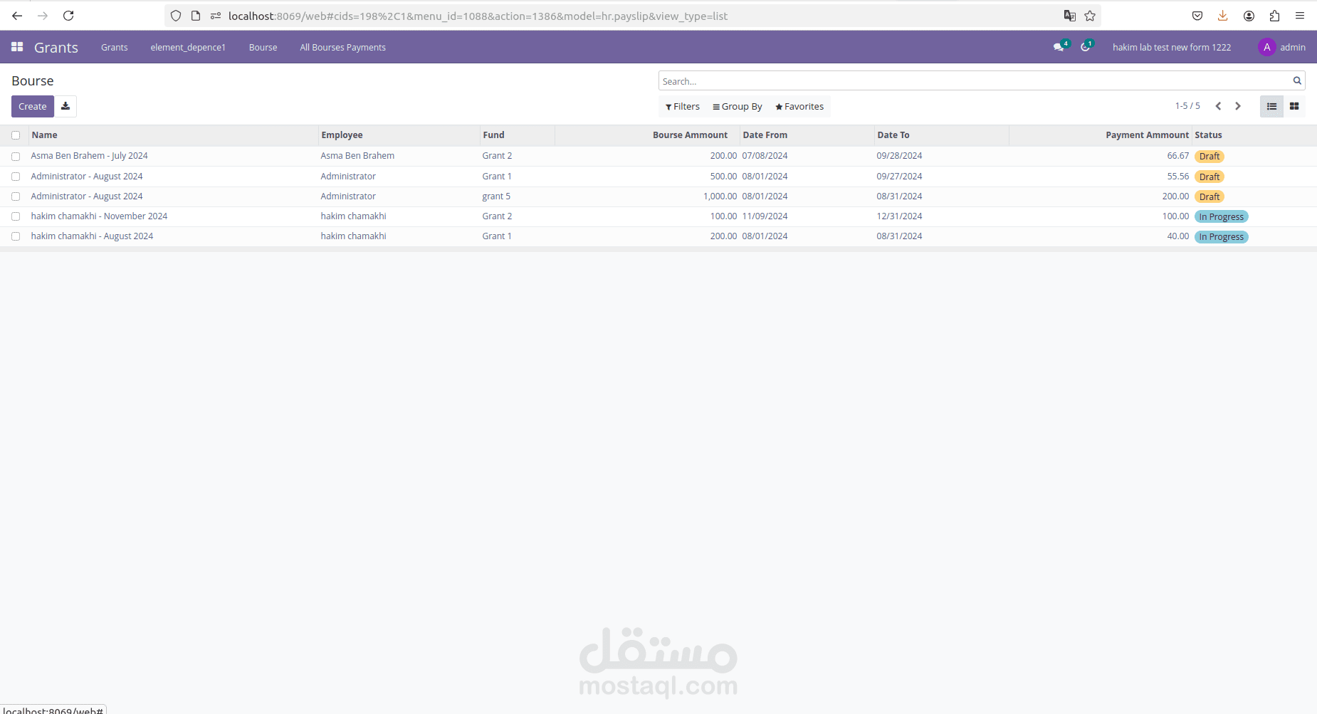 Odoo custom addon for resarcher bourses