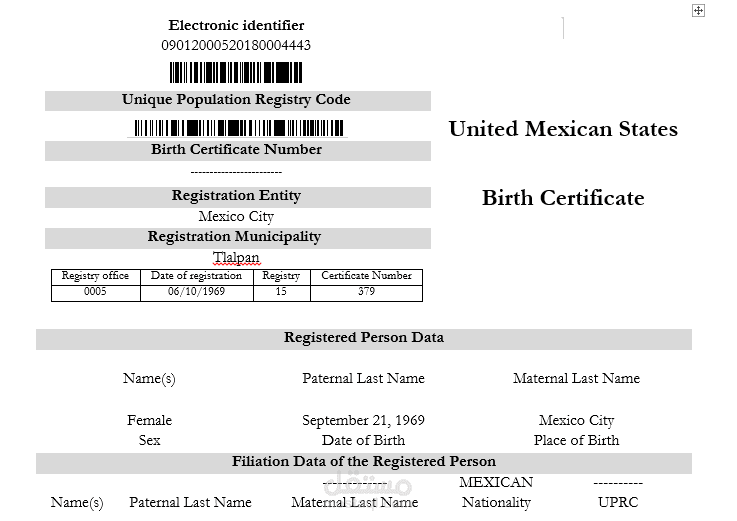شهادة ميلاد باللغة الإسبانية