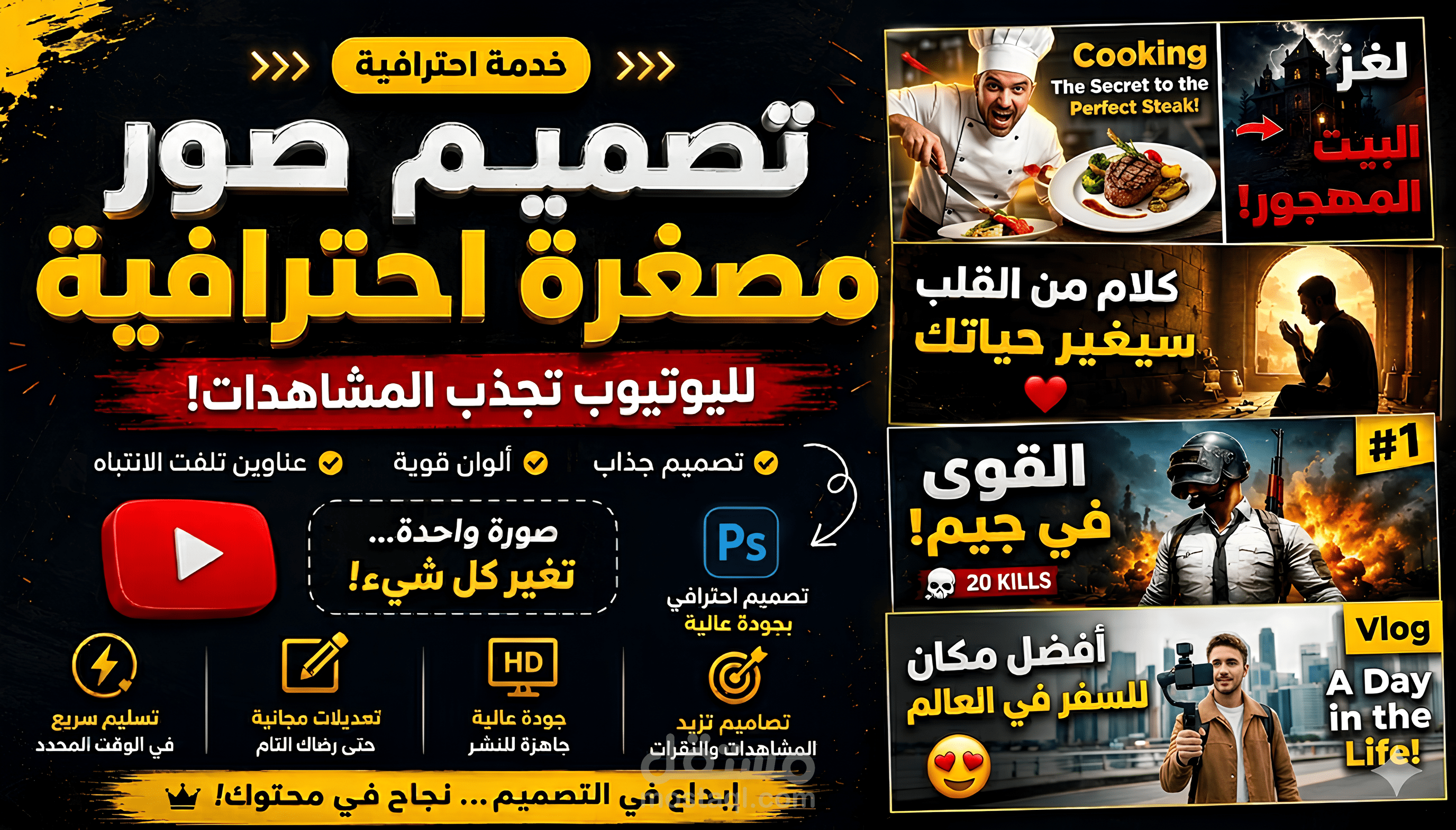 تصميم Thumbnail احترافي لليوتيوب يزود مشاهداتك