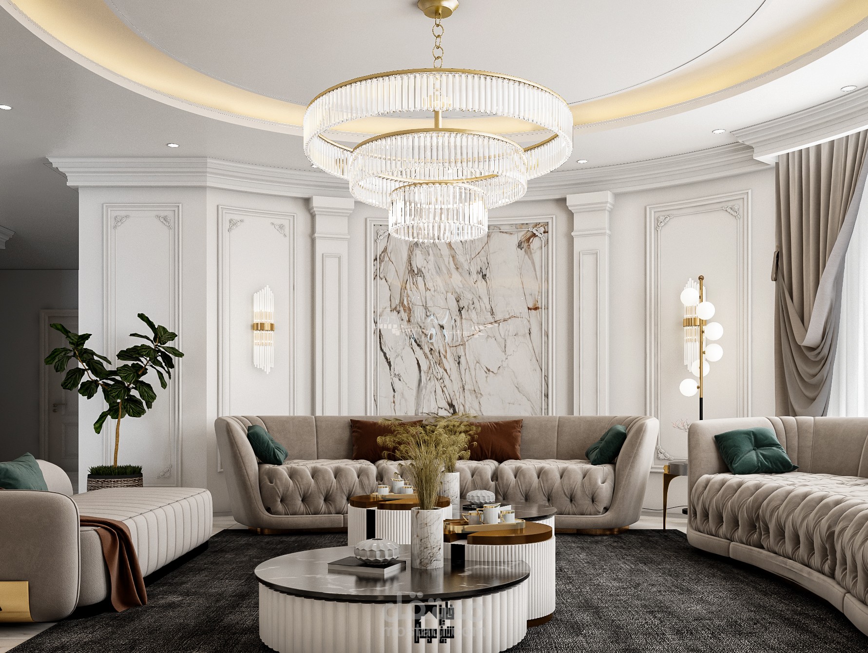 تصميم غرفة استقبال فاخرة (بطراز نيوكلاسيك)