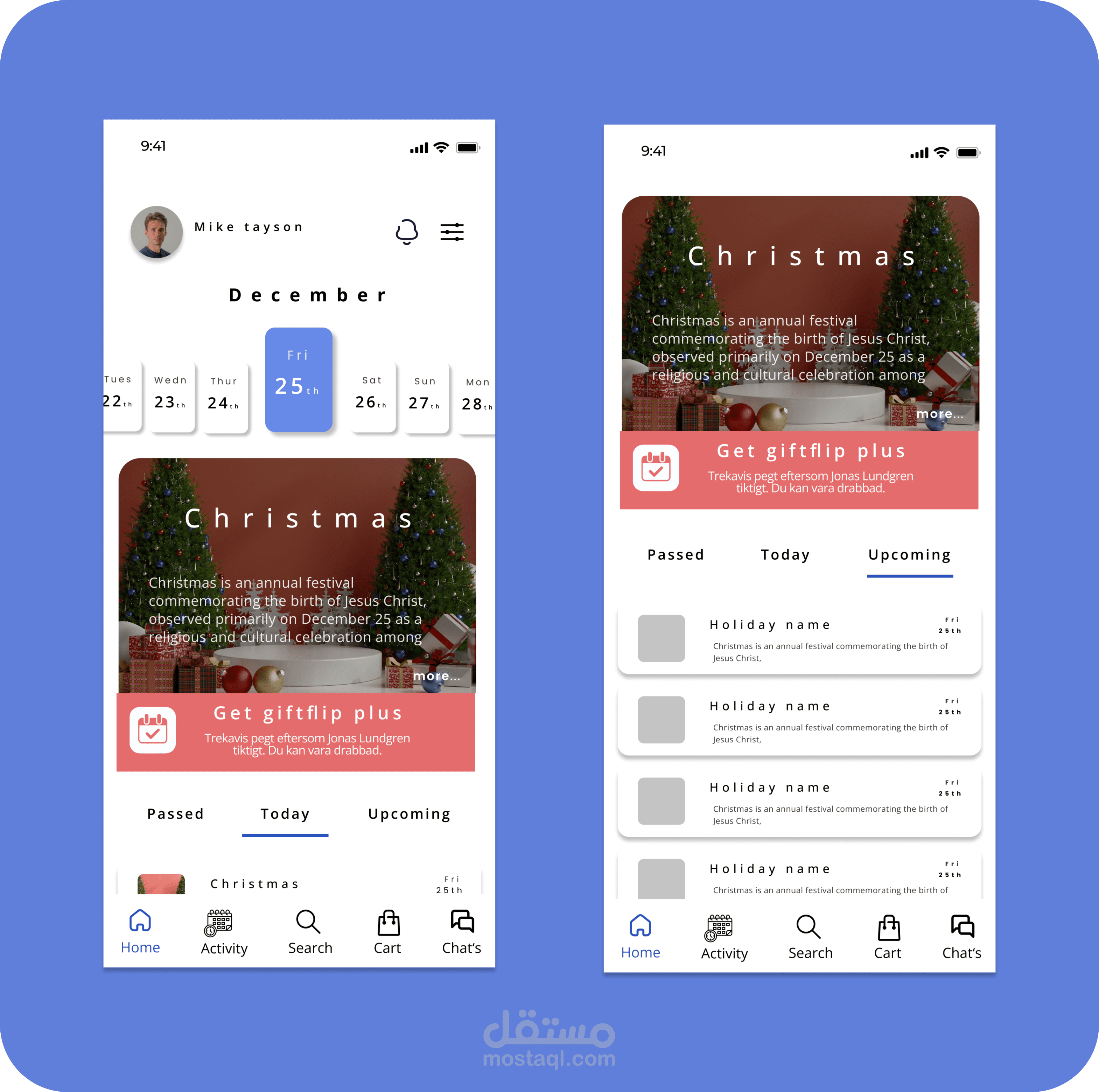 Holiday and birthday calendar