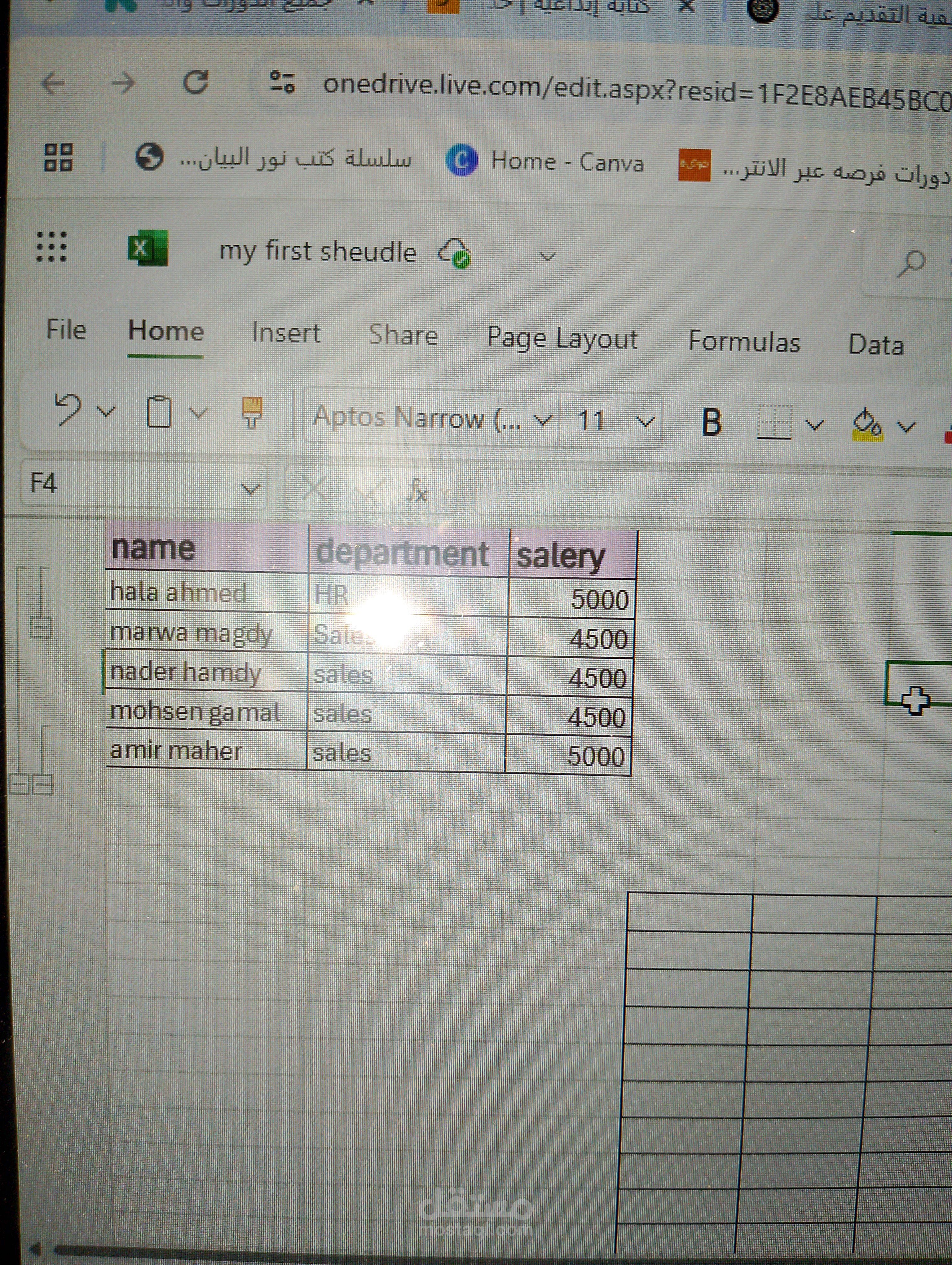 A schedule for. Salary
