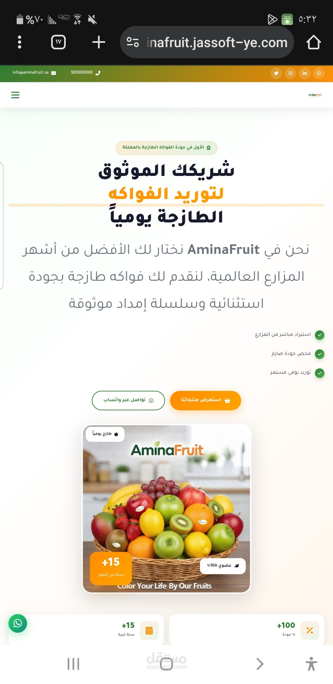موقع الكترونية لمؤسسة امينه فروت للتجارة الفواكة