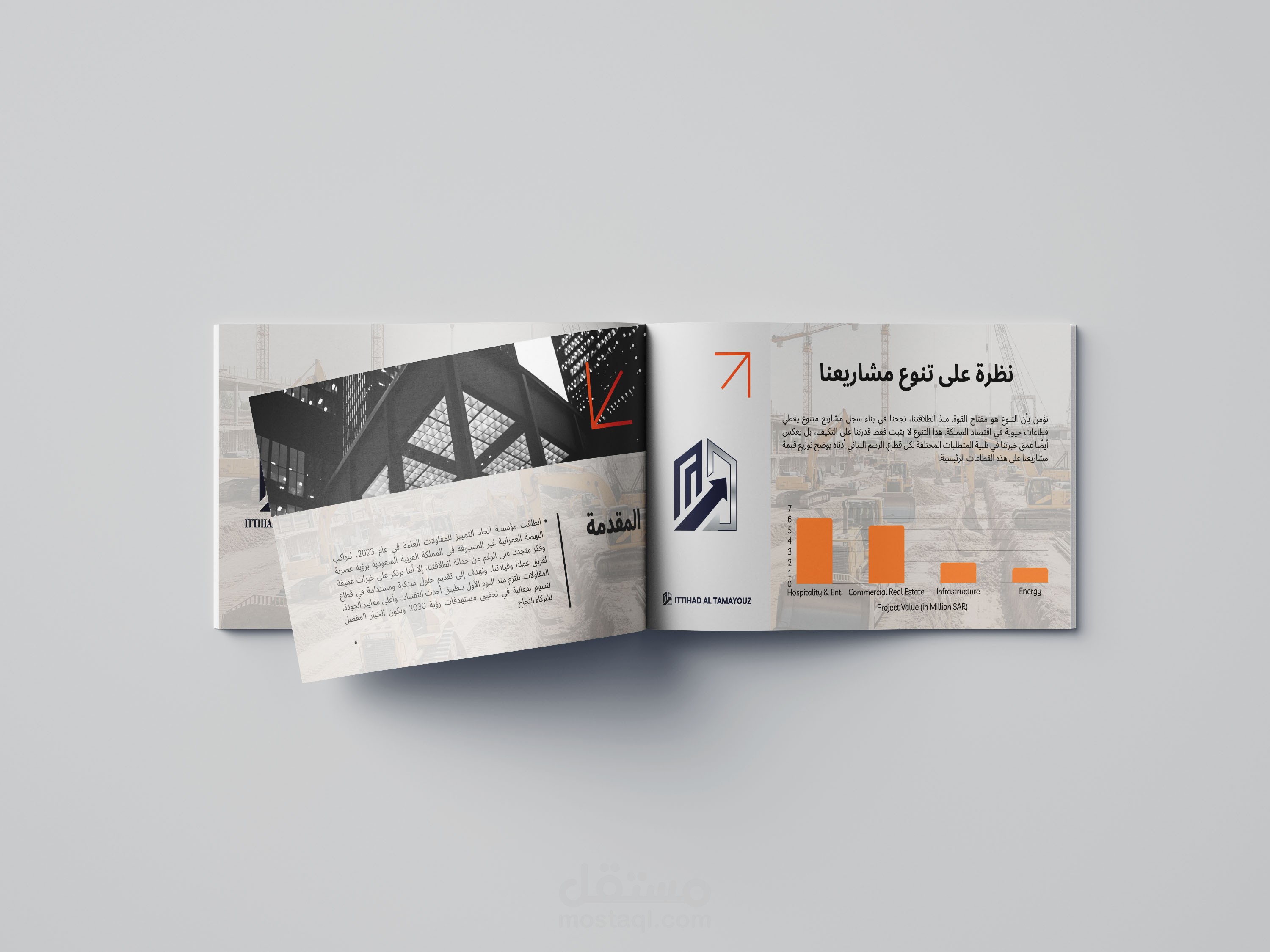 تصميم هوية بصرية وبروفايل احترافي لشركة مقاولات (اتحاد التمييز)