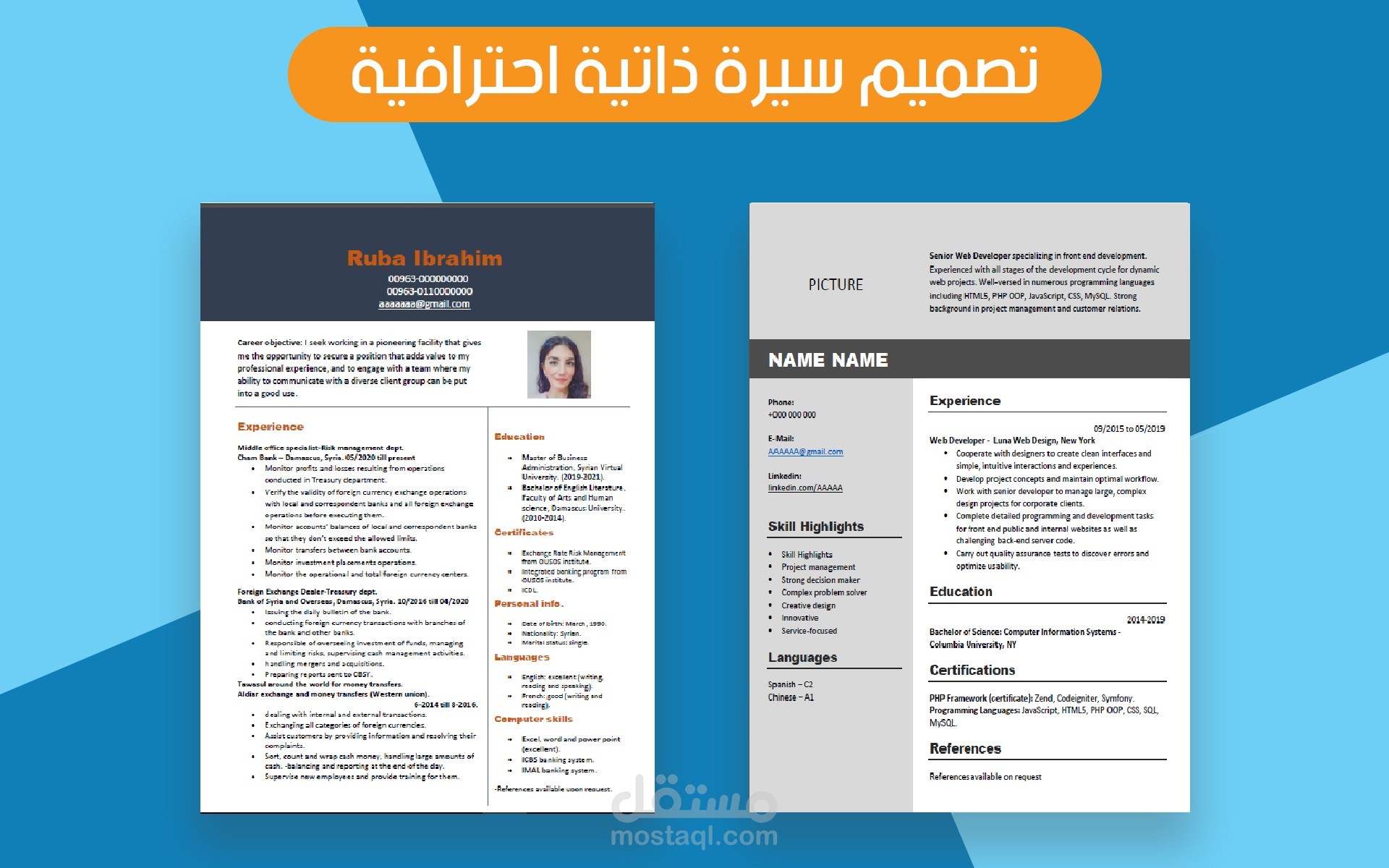 سيرة ذاتية باللغة الانكليزية.