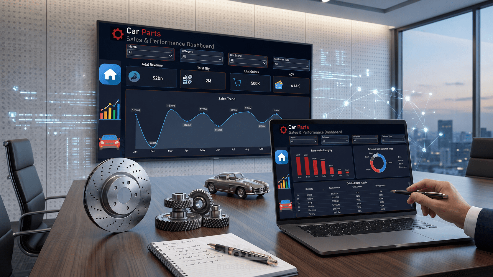 (Dashboard) لتحليل مبيعات وأداء شركة قطع غيار سيارات | Power BI