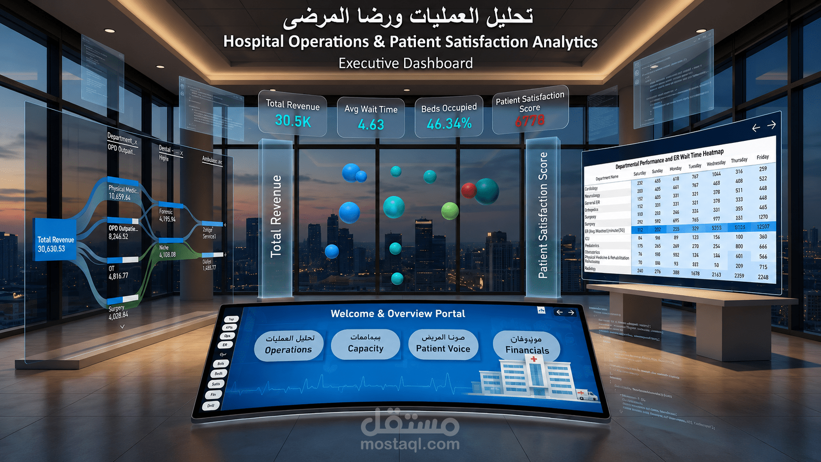 (Healthcare Dashboard) لتحليل عمليات المستشفيات ورضا المرضى  | Power BI