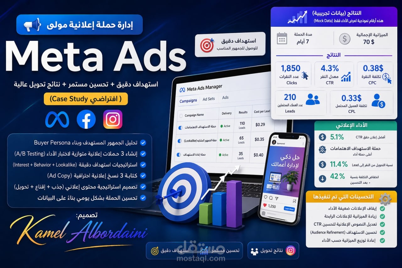 حملة Meta Ads متكاملة لدورة تدريبية أونلاين — إدارة كاملة + تحسين مستمر + ROAS قوي