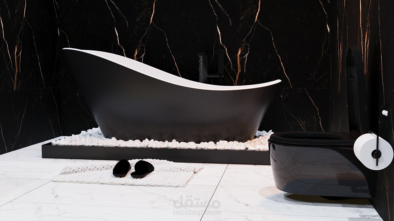 تصميم داخلي سكني، حمام، خدمات الحمام جميعها.