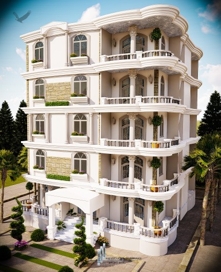 تصميم وتنفيذ عماره أرضي وأربع ادوار علويه