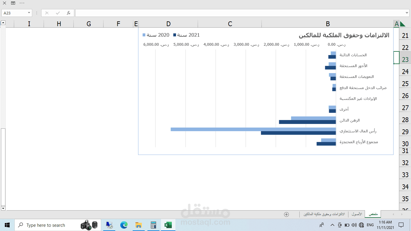 تقرير ملخص ميزانية لعامين وتحليل البيانات