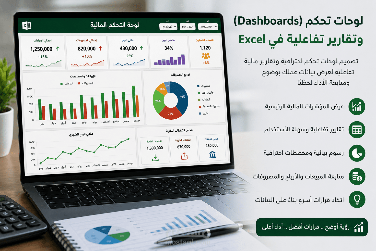 إعداد لوحات تحكم وتقارير مالية احترافية باستخدام Excel