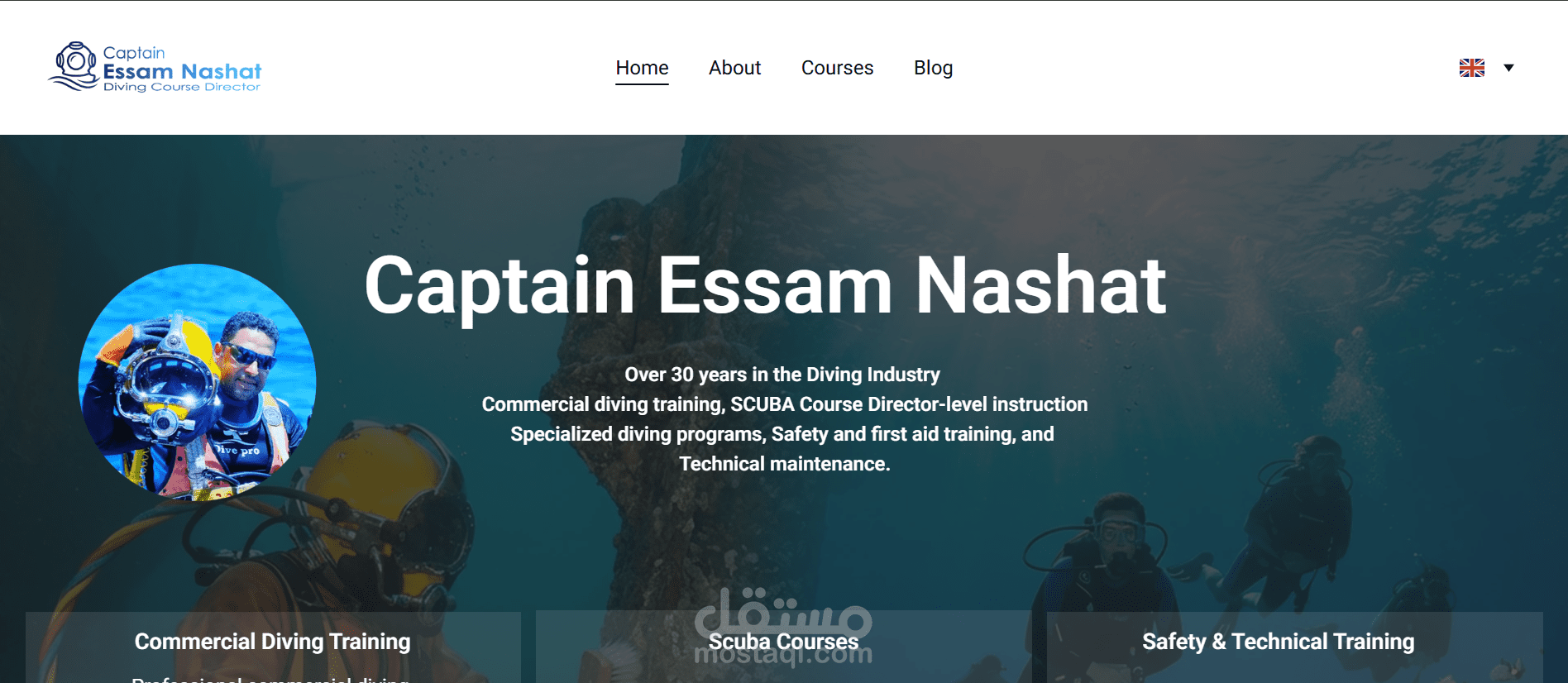 تطوير موقع شخصي ثنائي اللغة لمدرب غوص محترف Captain Essam Nashat